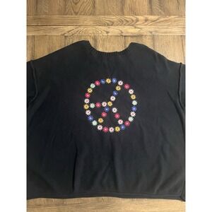 Peace Love World Black 1/2 Sleeves Pullover Embroidered Sweater Size 3XL